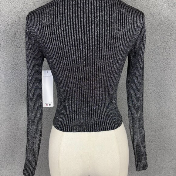 Madden Girl Juniors' Women's Metallic Ribbed Mock-Neck Sweater Black XS NWT's - Picture 5 of 8